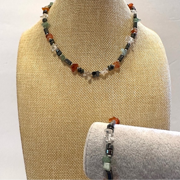 Multi-Color Genuine Gemstone Necklace & Bracelet Set, convertible - Picture 3 of 14